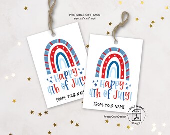 4th of July Rainbow Gift Tag Printable, Happy 4th of July Tag, Editable PDF Patriotic Tag, Red White Blue Party Favor Instant Download