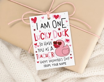 Lucky Duck Valentine Gift Tags, Printable Teacher Appreciation Present, School Favor Label, Digital Download