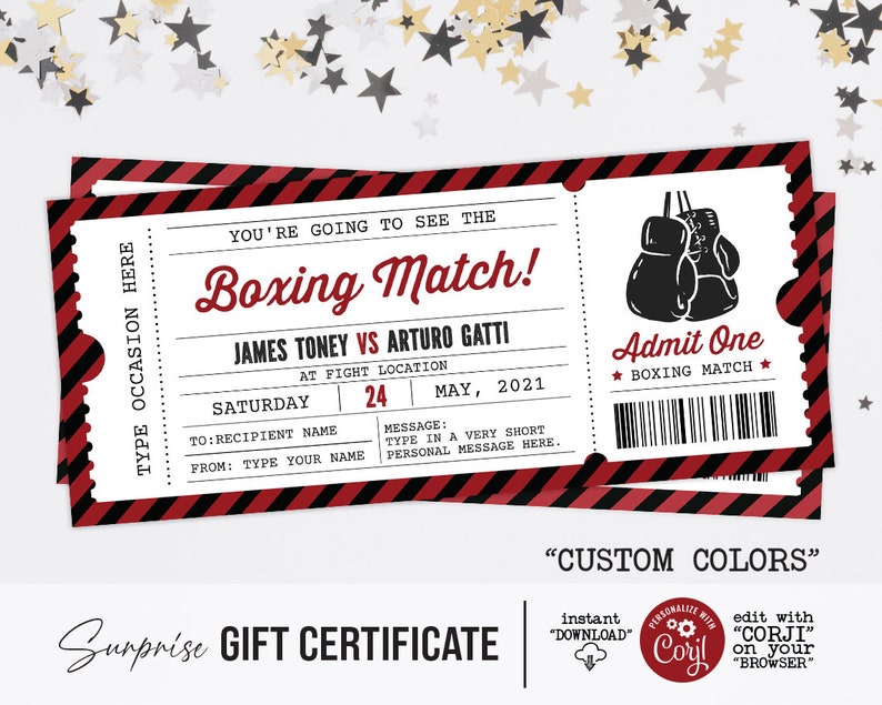 Surprise Boxing Match Fight Boxing Gift Ticket Voucher Etsy