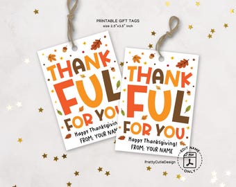 Thanksgiving Gift Tags Printable: Thankful for You, Autumn Design (PDF Download)