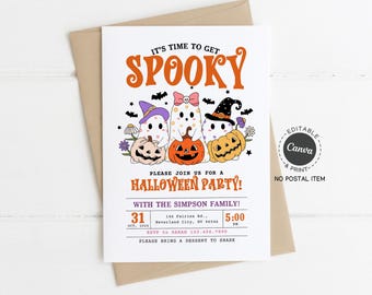 Spooky Ghost & Pumpkin Halloween Party Invitation: Editable Canva Template (Digital Download)