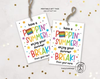 Poppin’ Summer Gift Tags, Pop It Toy Theme, Last Day of School Printable Tags for Students, Kids, Summer Break Favor Bag Tags