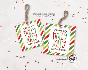 Winter Break Gift Tags, Holly Jolly Christmas Printable, Student Holiday Favor, Classroom Teacher Treats