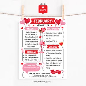 February Classroom Newsletter Template, Editable Monthly School Newsletter, Valentine’s Day Parent Teacher Updates, Printable Canva