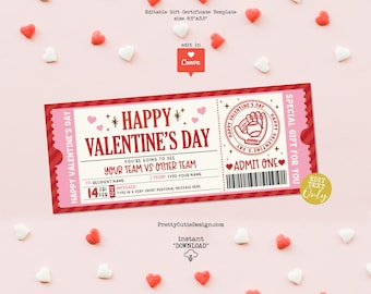 Valentine's Day Surprise Gift Ticket, Baseball Game Gift Certificate Template, Game Day Gift Voucher Template, Surprise Ticket for Him & Her