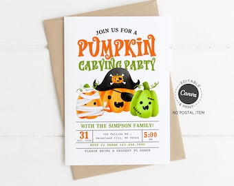 Pumpkin Carving Party Invitation: Editable Halloween Template (5x7" Printable)