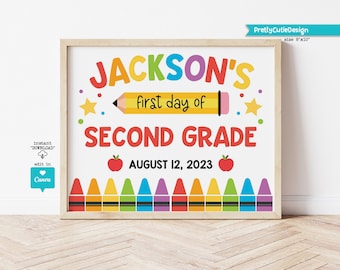 Editable First Day of 2nd Gard Sign Template, Personalized Back to School Photo Prop, Printable First Day of School, Instant Download
