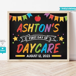 Placa editável para o primeiro dia de creche: suporte para foto em lousa (download digital)