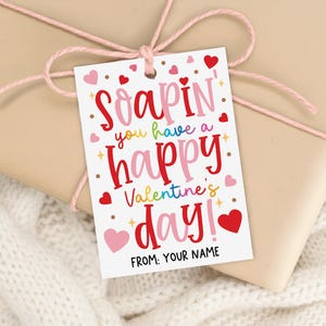 Soap Valentine Gift Tag Printable, 'Soapin' You' Pun (Digital Download)