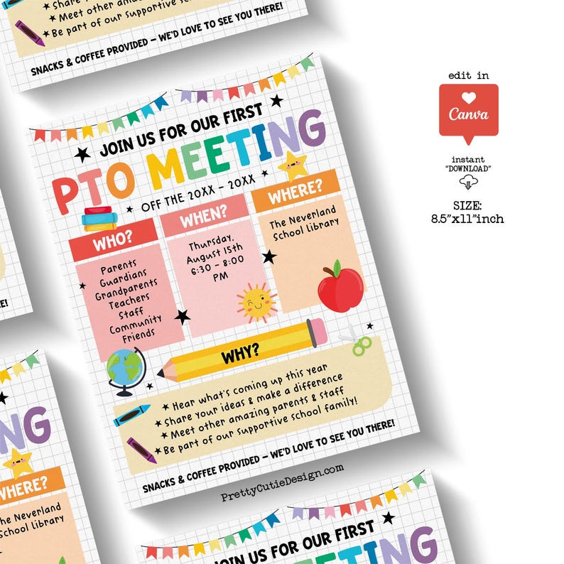 Editable PTO Meeting Flyer Template: Back to School PTA Invitation ...