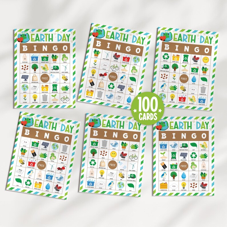 Earth Day Bingo Game: Classroom Activity, 100 Cards (instant Download ...