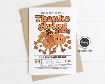 Thanksgiving Party Invitation Printable: Fall Invite for Family Gathering or Friendsgiving