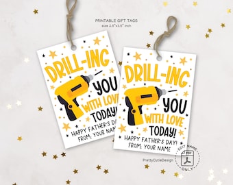 Father's Day Gift Tags Printable, Drilling You with Love Dad Tag, Funny Tool Theme, Instant Download, Father’s Day Gift Tag for Handy Dad