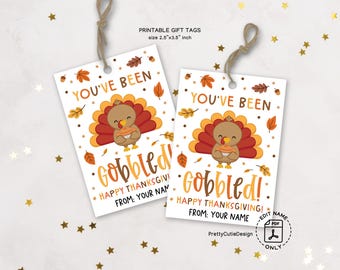 Thanksgiving Gift Tags: "You've Been Gobbled" Printable (PDF Download)