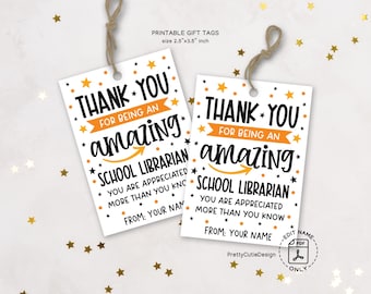 Librarian Appreciation Day Tags, School Librarian Thank You Tag, Printable Library Teacher Gift Tags, PTO PTA Appreciation Gift Tags