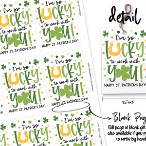 Happy St Patricks Day Printable Gift Tags, Lucky To Work With You Co-Worker Gift Tag, Staff Thank You St Pattys Day Coworker Thank You Tag