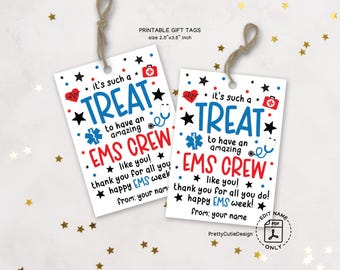 EMS Week Gift Tags Printable, Treat Tag for Paramedics and EMTs, Appreciation Gift Tags for EMS Crew, First Responder Thanks