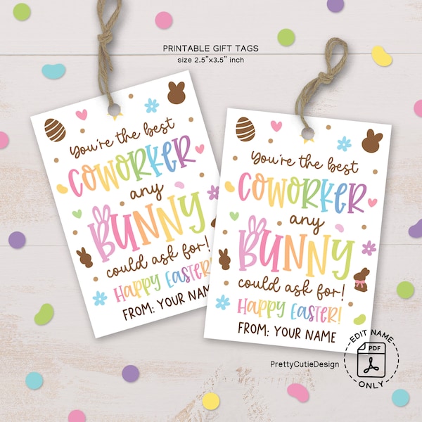 Happy Easter Printable Gift Tags, Easter Bunny Coworker Gift Tag, Thank You Easter Co-Worker Appreciation Tag, Easter Favor Tags