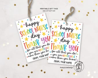 School Nurse Day Gift Tag Printable, Colorful Thank You Nurse Tags, School Nurse Appreciation Gift, Nurse Week Gift Bag Tag