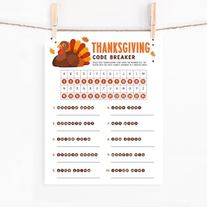 Thanksgiving Code Breaker Game Printable, Number to Letter Cipher Puzzle, Family Dinner Party Activity, Digital Download