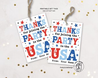 4th of July Gift Tag Printable, Thanks for Joining the Party in The USA, Patriotic Red White Blue Stars, Holiday Favor Tag, Instant Download