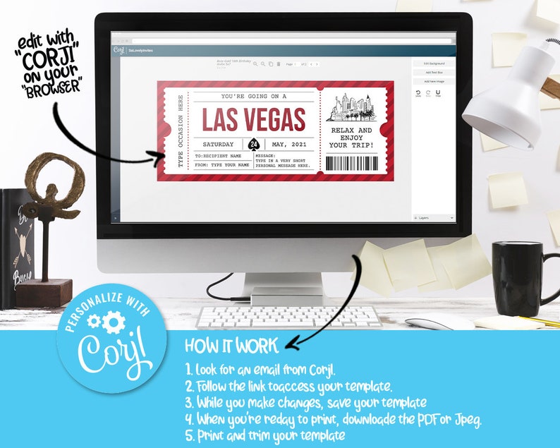 Las Vegas Ticket Template Gift Voucher Certificate Holiday Etsy