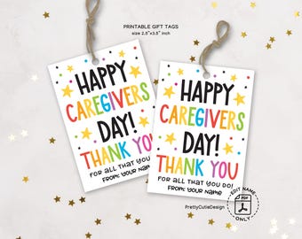 Caregivers Day Gift Tags Printable, Caregiver Appreciation Treat Labels, PDF Download