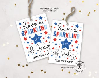 4th of July Gift Tag Printable, Have A Sparkling Fourth of July Tag, Editable PDF Patriotic Tag, DIY Party Favor Instant Download