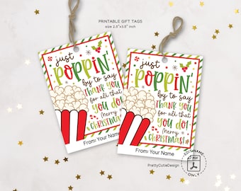 Christmas Gift Tags Printable, Popcorn Theme, Just Poppin Thank You Labels