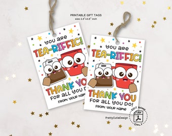 Tea-riffic Teacher Appreciation Tag Printable, Thank You Teacher Tea Gift Tag, School PTO PTA Teacher and Staff Appreciation Week Gift Tag