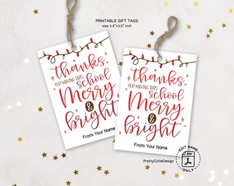 Christmas Teacher Gift Tags: Merry and Bright, Thank You (Printable)