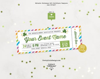 St Patricks Day Event Ticket Template, Event Ticket Design, Raffle Ticket School Fundraiser Editable Coupon Ticket, Community Event Tickets