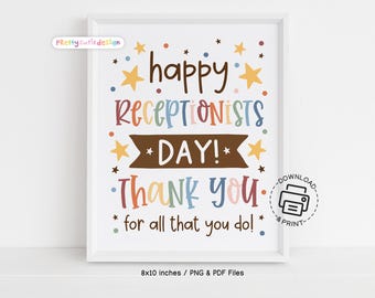 Receptionist Day Sign Printable, Thank You for All That You Do, Office Wall Art, Neutral Pastel Appreciation Decor, Instant PDF