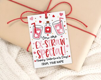 Valentine Gift Tag Printable, You Are Ex-Straw Special, Treat Bag Label, Digital Download
