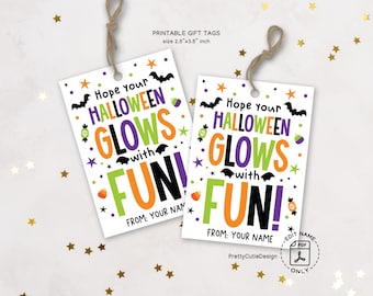 Halloween Gift Tags Printable, Glow Stick Halloween Tags, Hope Your Halloween Glows with Fun Tags, Kids Halloween Trick or Treat Bag Tags
