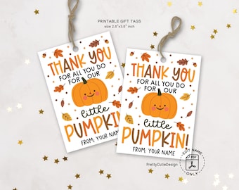 Thanksgiving Pumpkin Gift Tags Printable, Thank You Teacher and Staff Appreciation Favor Tags