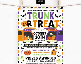 Editable Trunk or Treat Flyer: Halloween School Event, Car Contest (Canva Template, Digital Download)