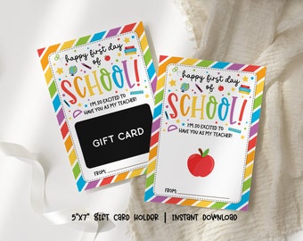 Printable Happy First Day of School Gift Card Holder, First Day of School Teacher Gift Card Holder, Welcome Back to School Teacher Gift Card