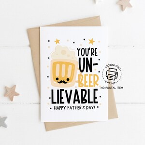 Cartão de cerveja engraçado para o Dia dos Pais para imprimir, Cartão "Você é um pai inacreditável", Cartão com tema de cerveja para o pai para download instantâneo, Cartão de felicitações faça você mesmo