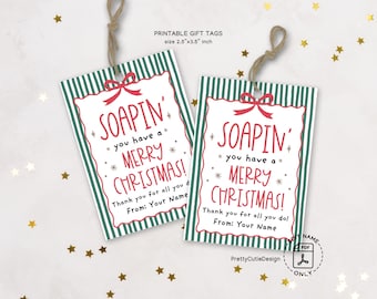 Soap Gift Tags, Merry Christmas Pun, Printable Holiday Labels for Teachers & Coworkers