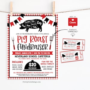 BBQ Fundraiser Flyer Canva Editable Template, BBQ Fundraiser Template, Pto Fundraiser Flyer, Pig Roast BBQ Dinner Fundraiser Flyer