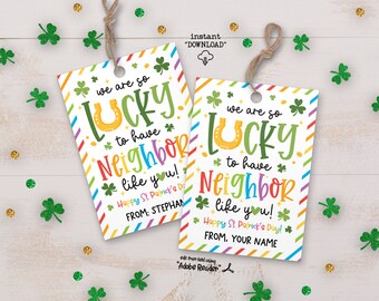 Happy St Patricks Day Neighbor Gift Tag, St Pattys Day Neighbor Thank You Gift Tag Printable, Neighbor Saint Patricks Day Treat Bag Tag