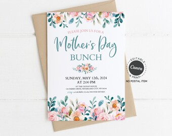 Mother's Day Invitation Templates, Mother's Day Brunch Invitation, Mothers Day Invitation Card, Tea Party Editable Invitation Canva Template