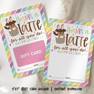 Danke ein Latte für alles, was Sie tun, Geschenkkarte zur Wertschätzung des Osterlehrers, Osterkaffee-Geschenkkartenhalter in Pastellfarben - DRUCKBAR / EDITIERBAR