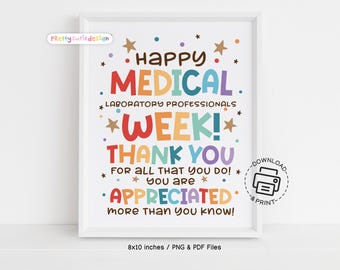 Happy Medical Laboratory Professionals Week Sign Printable, Lab Appreciation Wall Art, Lab Tech Thank You Poster, Lab Week Decorations