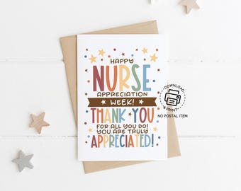 Happy Nurse Appreciation Week Card Printable, Thank You Card for Nurses, Digital Greeting Card, Instant Download for Nurses Week