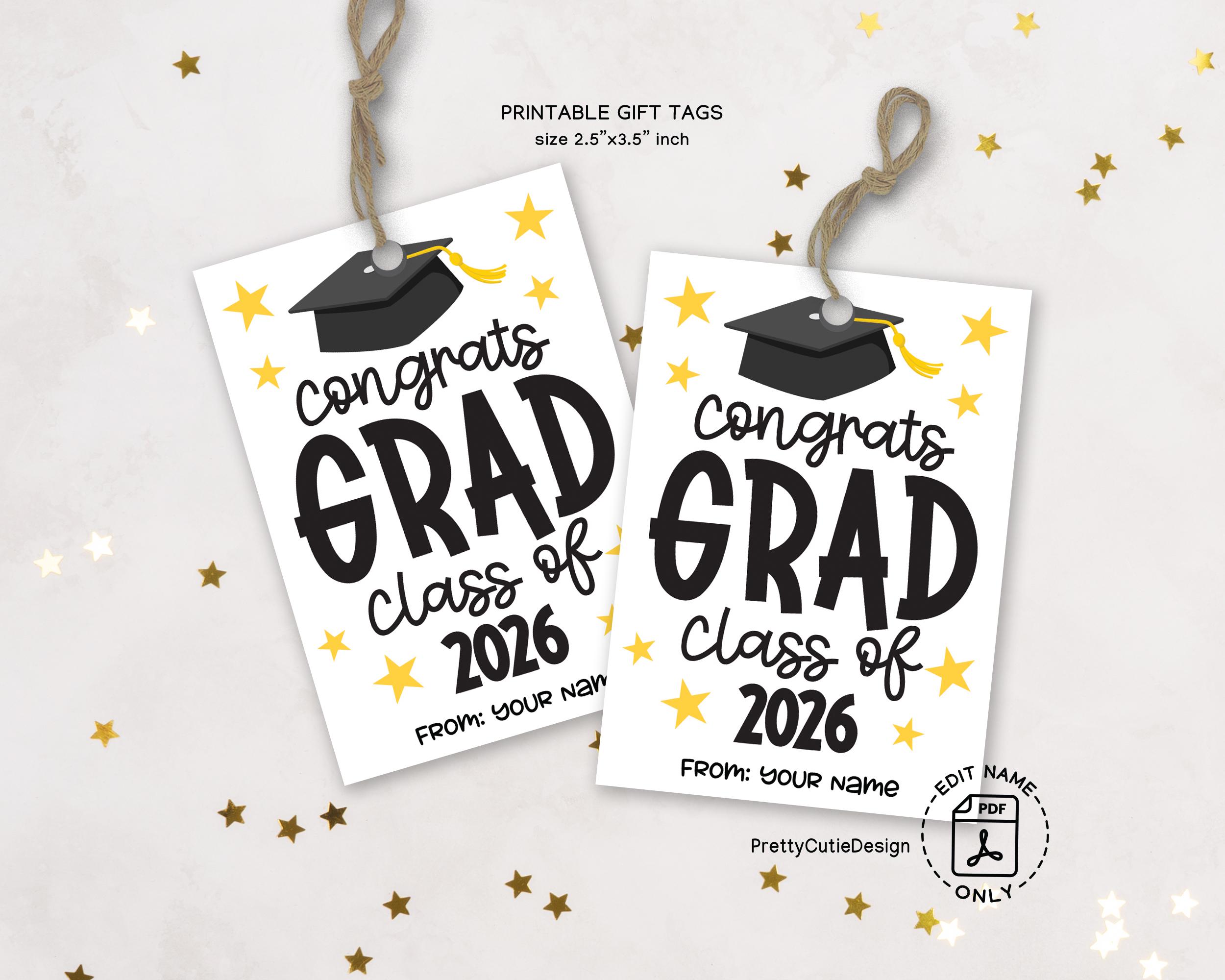 Graduation Gift Tags Printable, Congrats Grad, Class of 2026 Party ...