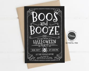 Boos and Booze Halloween Party Invitation: Spooky Cocktail Party, Editable Template (Digital Download)