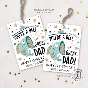 Afdrukbare Vaderdag cadeaukaartjes, You're a Reel Great Dad Fishing Tags, direct downloaden, grappig Vaderdag cadeaulabel, buiten Dad Tag