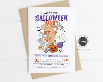 Editable Halloween Party Invitation Template: Spooky Canva Design (Instant Download 5x7" PDF File)